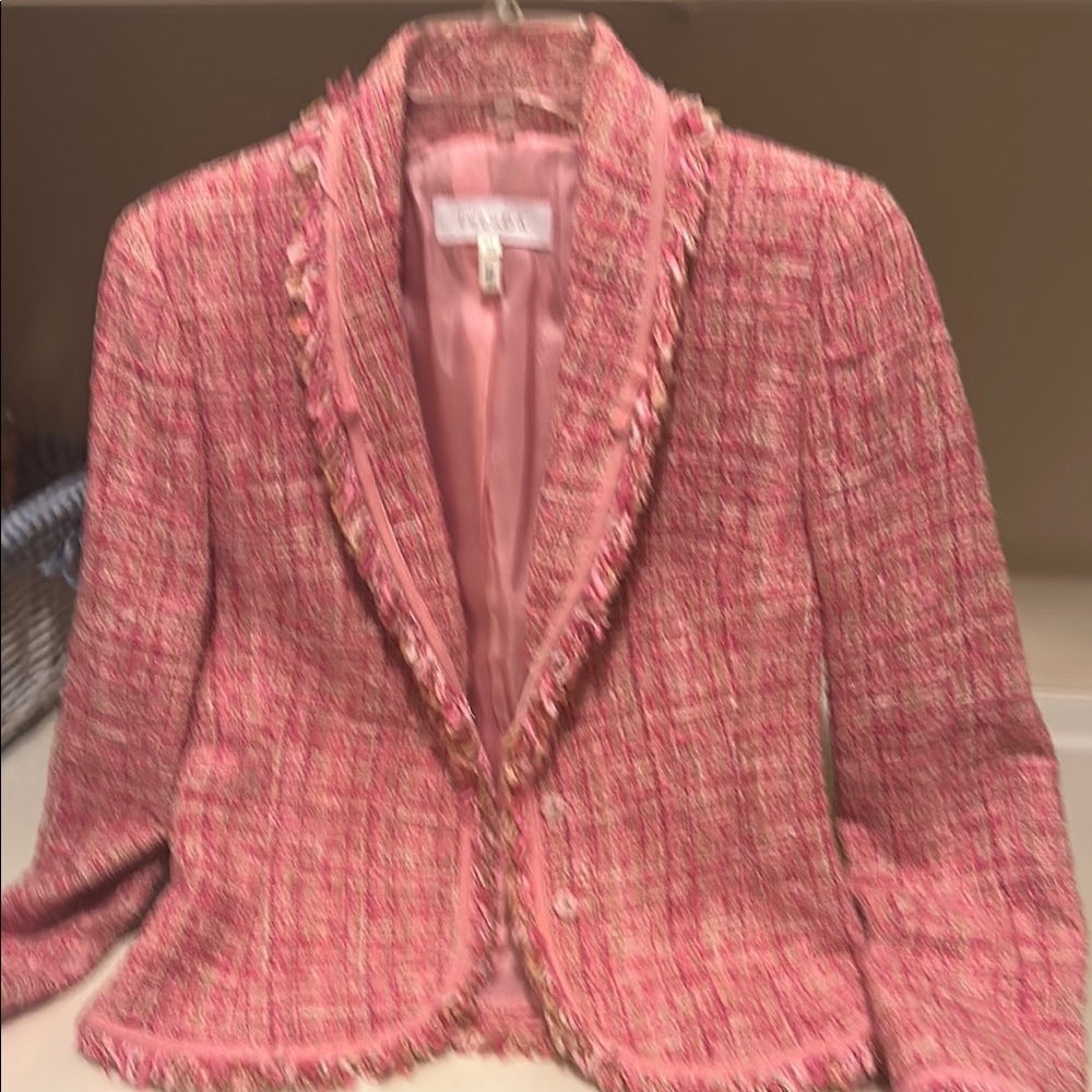 Escada Pink Blazer with Frayed Trim